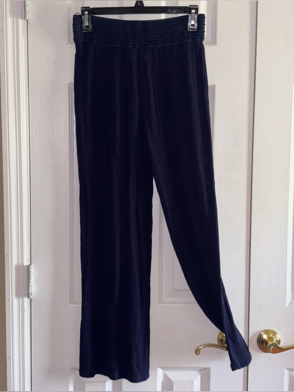 I.N. Studio Navy Wide-Leg Smocked Waist Pull-On Pants